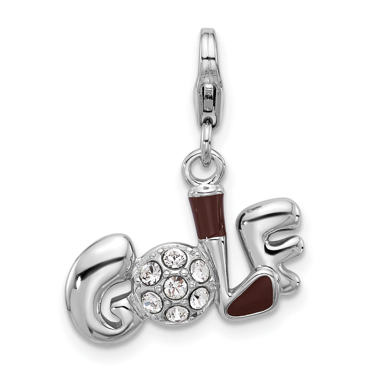 Sterling Silver Golf Club and Ball Pendant with Clear Crystal Accents, Sports Charm for Women