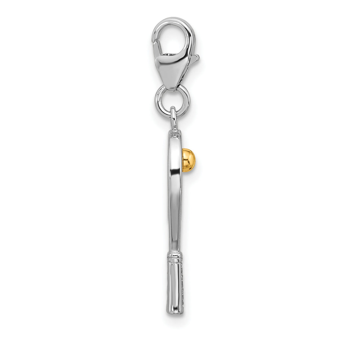 Sterling Silver Tennis Racquet Charm with Cubic Zirconia and Yellow Accent Ball