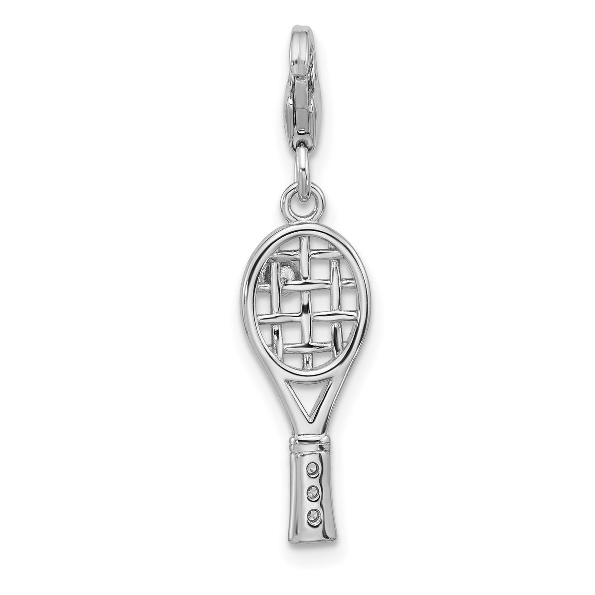 Sterling Silver Tennis Racquet Charm with Cubic Zirconia and Yellow Accent Ball