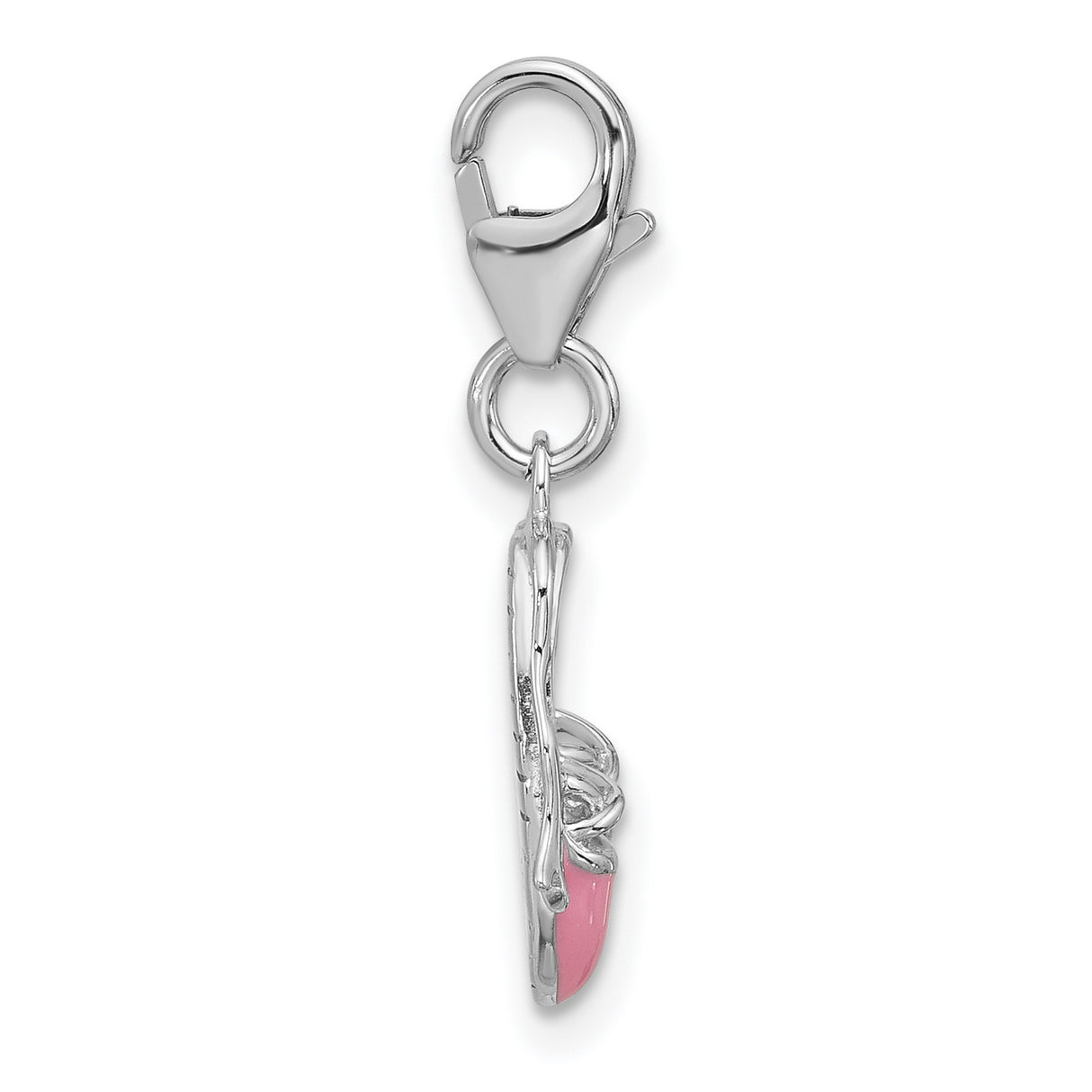 Sterling Silver Ballet Slippers Charm with Pink Enamel and Ribbon Laces