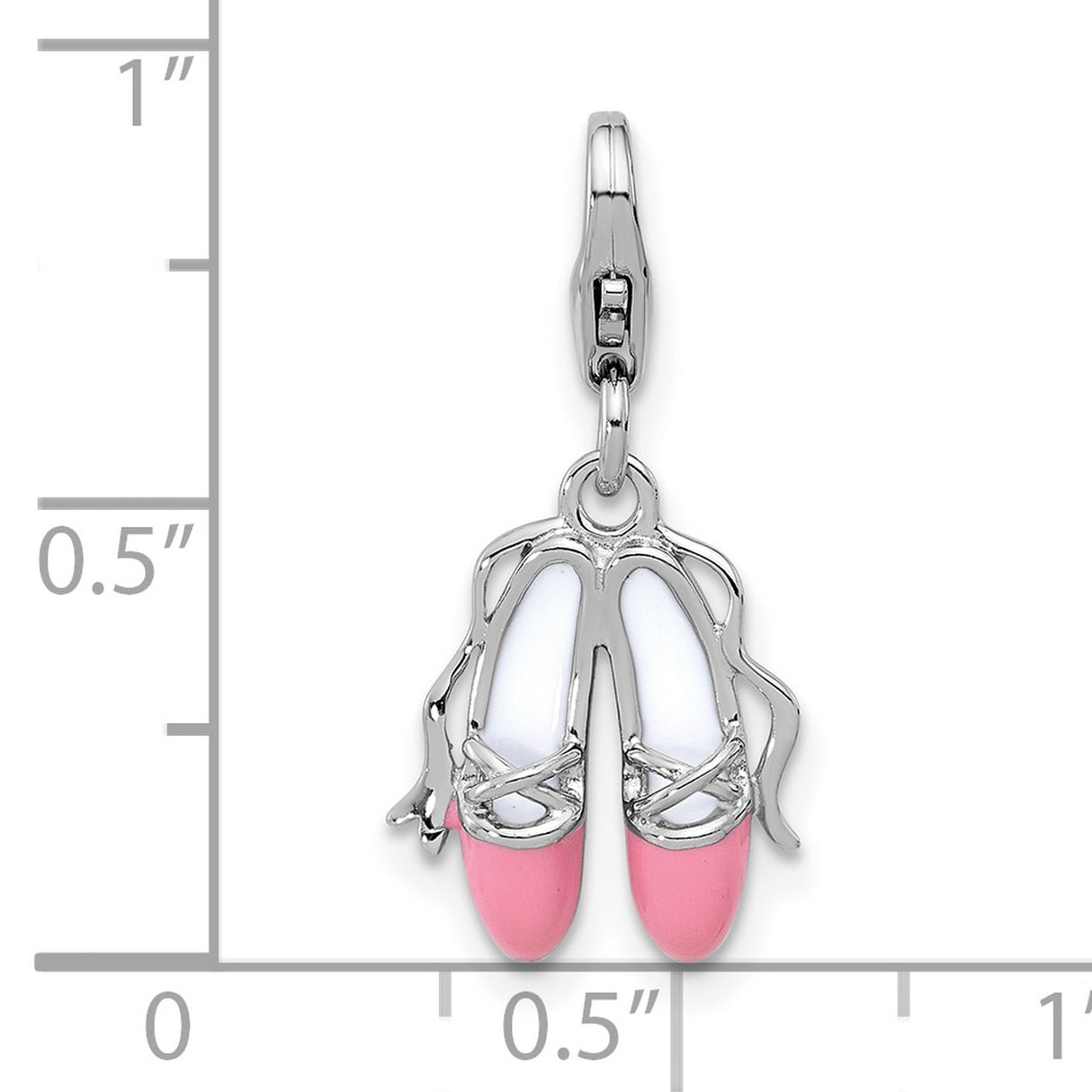 Sterling Silver Ballet Slippers Charm with Pink Enamel and Ribbon Laces