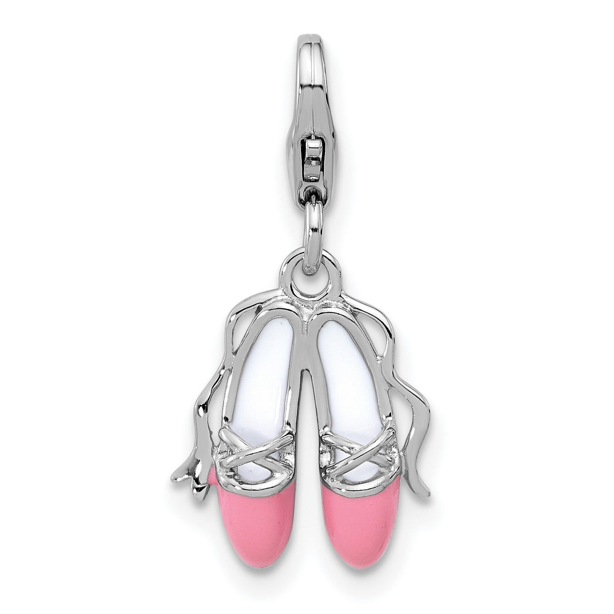 Sterling Silver Ballet Slippers Charm with Pink Enamel and Ribbon Laces