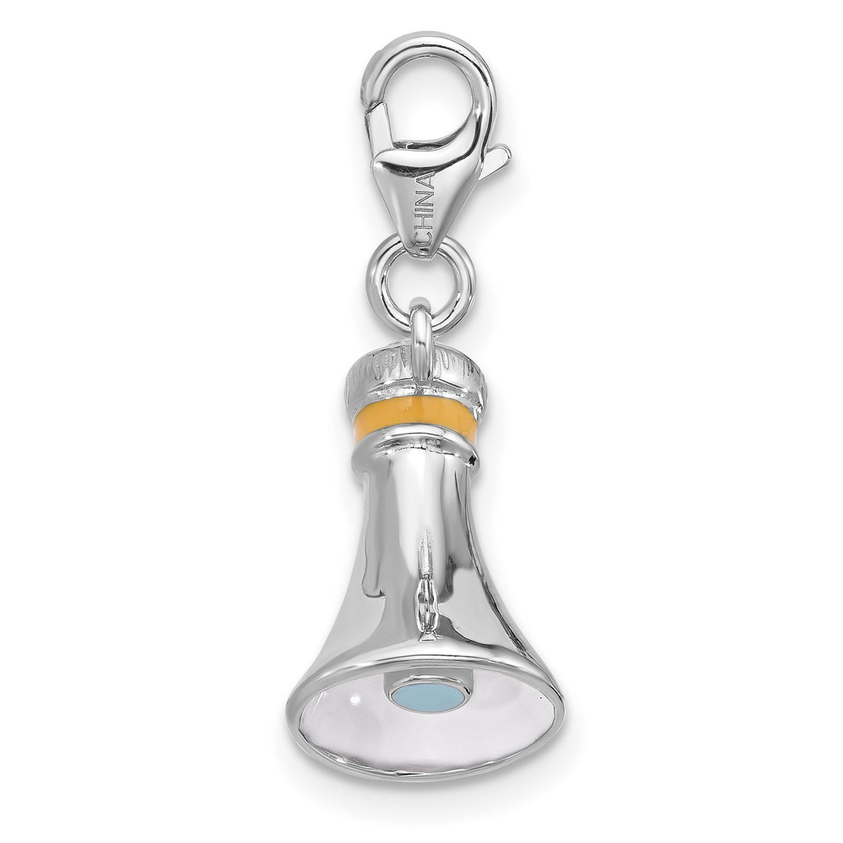 Sterling Silver Megaphone Charm Pendant with Yellow Enamel Detail, Cheerleader Theme