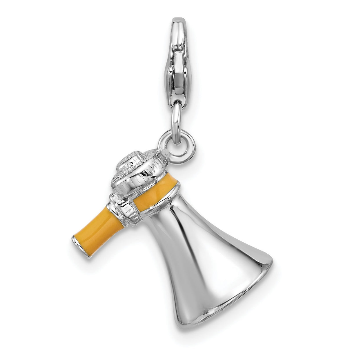 Sterling Silver Megaphone Charm Pendant with Yellow Enamel Detail, Cheerleader Theme