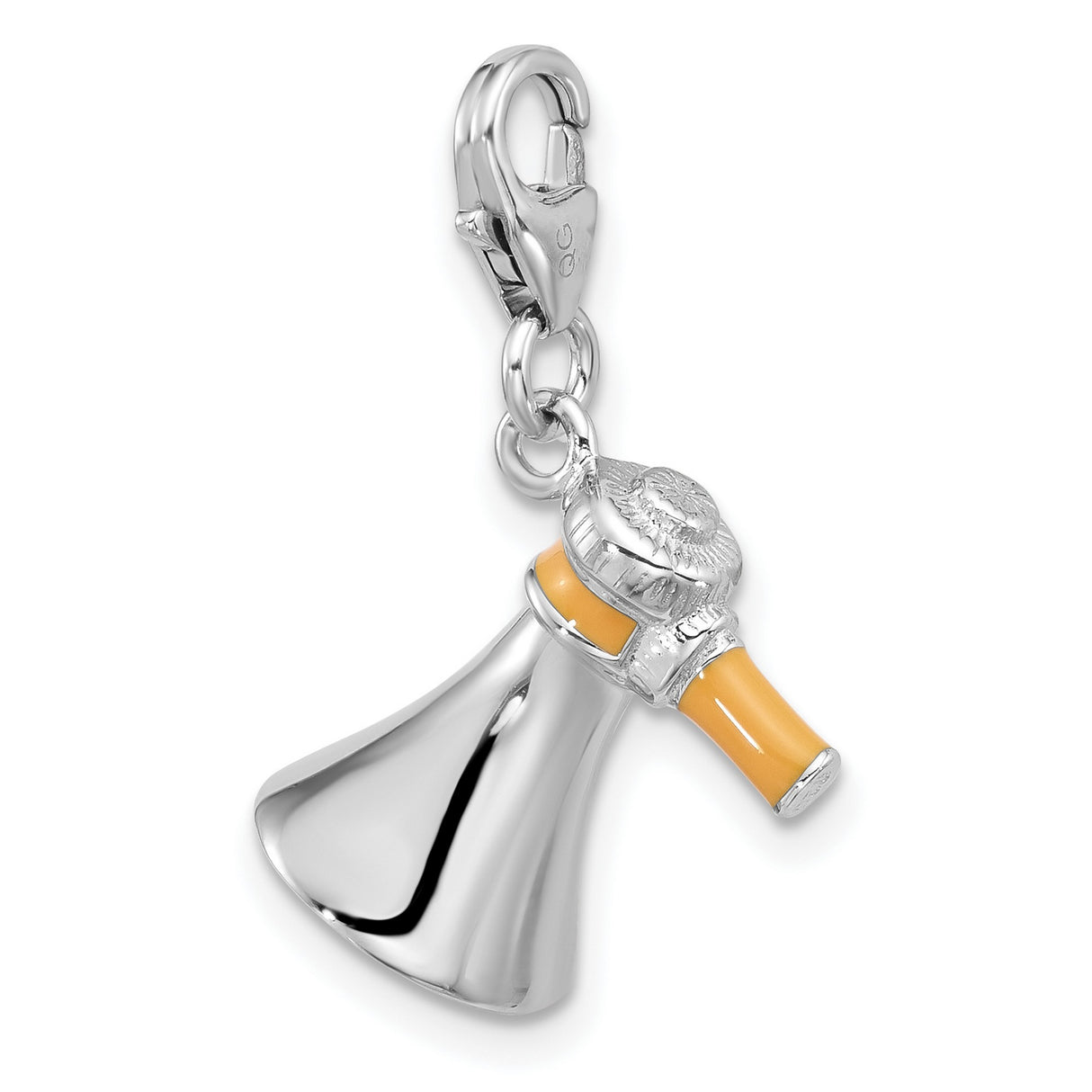 Sterling Silver Megaphone Charm Pendant with Yellow Enamel Detail, Cheerleader Theme