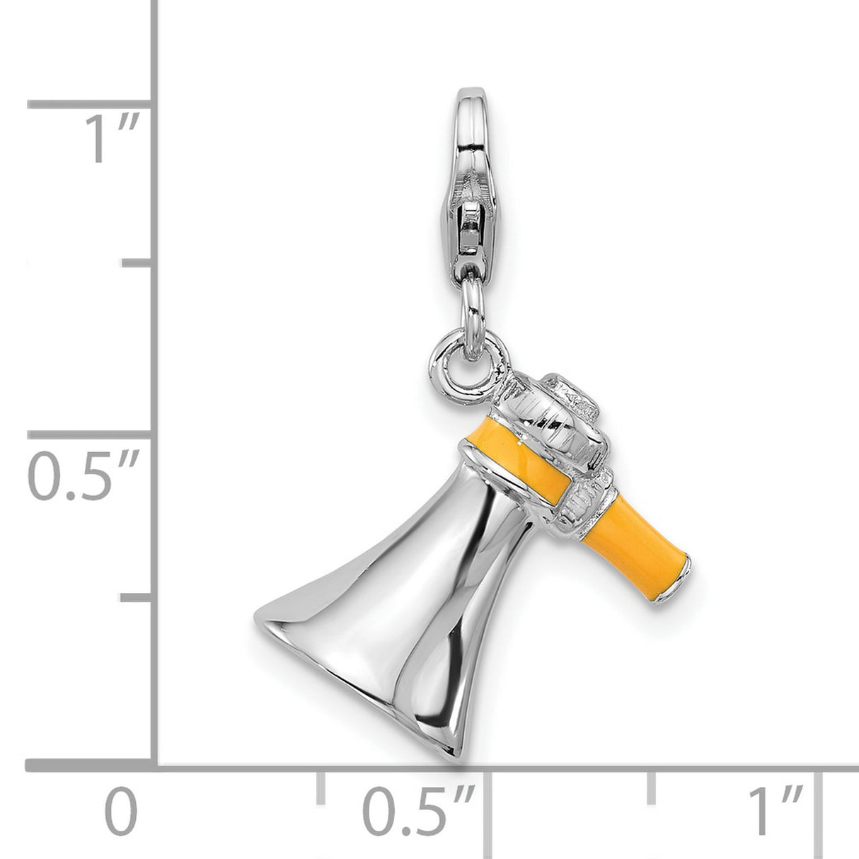 Sterling Silver Megaphone Charm Pendant with Yellow Enamel Detail, Cheerleader Theme