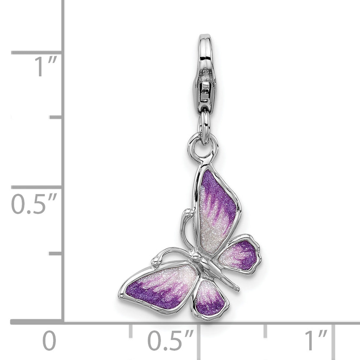 Sterling Silver Butterfly Pendant Charm with Purple and White Enamel, Nature Motif Design