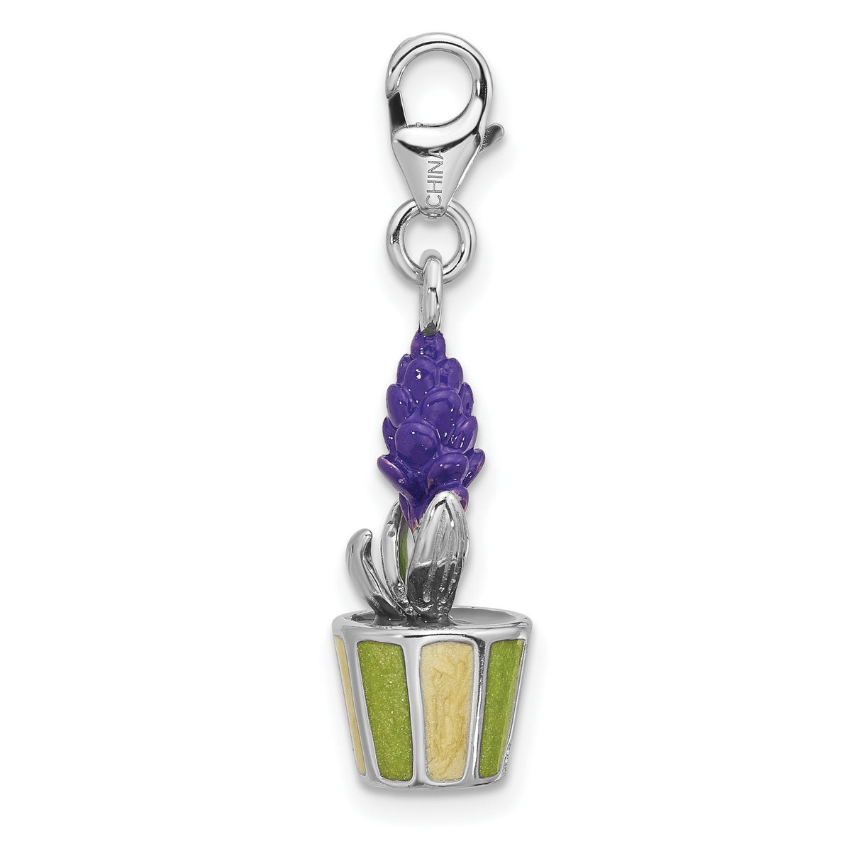 Sterling Silver Flower Charm Pendant with Lavender Enamel, Botanical Garden Theme