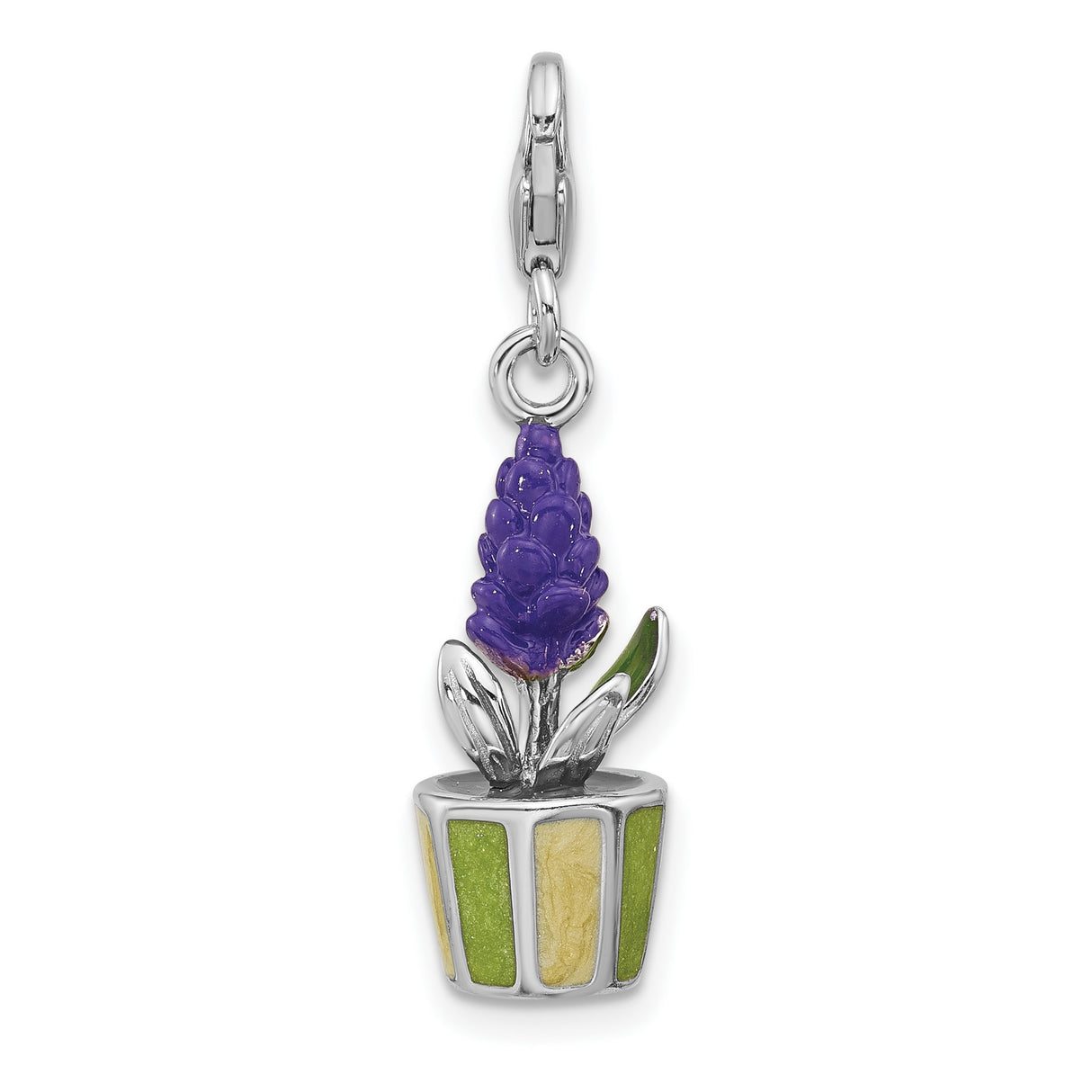 Sterling Silver Flower Charm Pendant with Lavender Enamel, Botanical Garden Theme