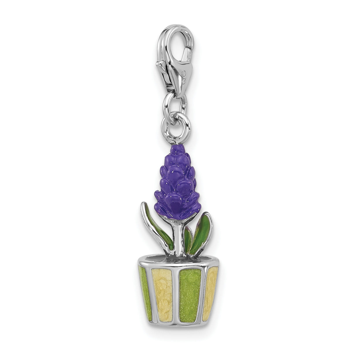 Sterling Silver Flower Charm Pendant with Lavender Enamel, Botanical Garden Theme