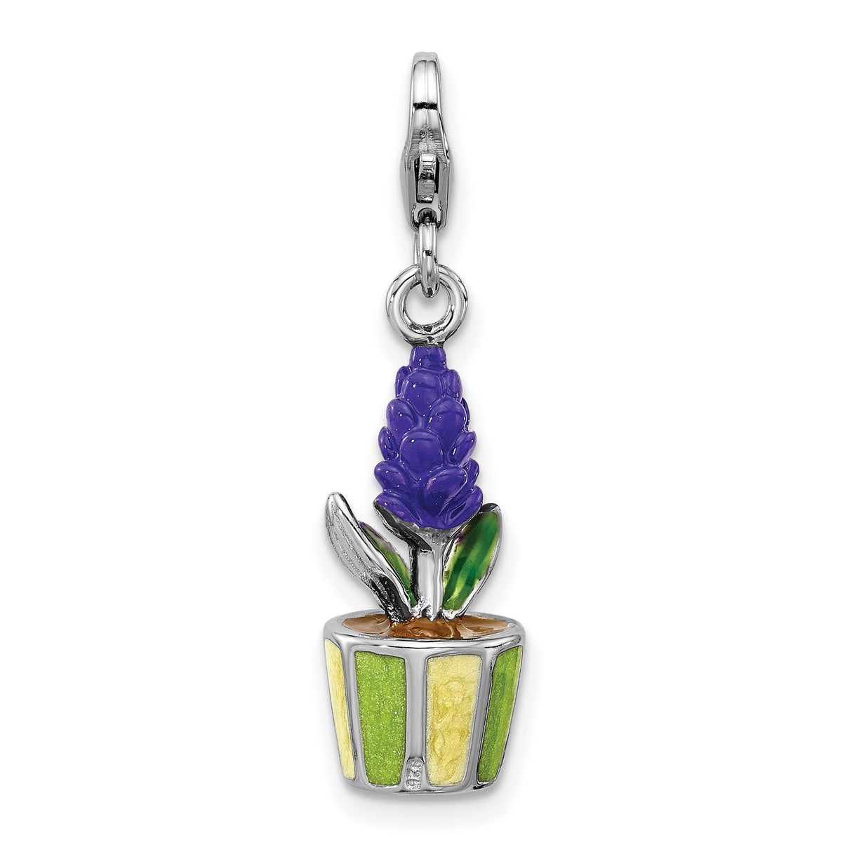 Sterling Silver Flower Charm Pendant with Lavender Enamel, Botanical Garden Theme