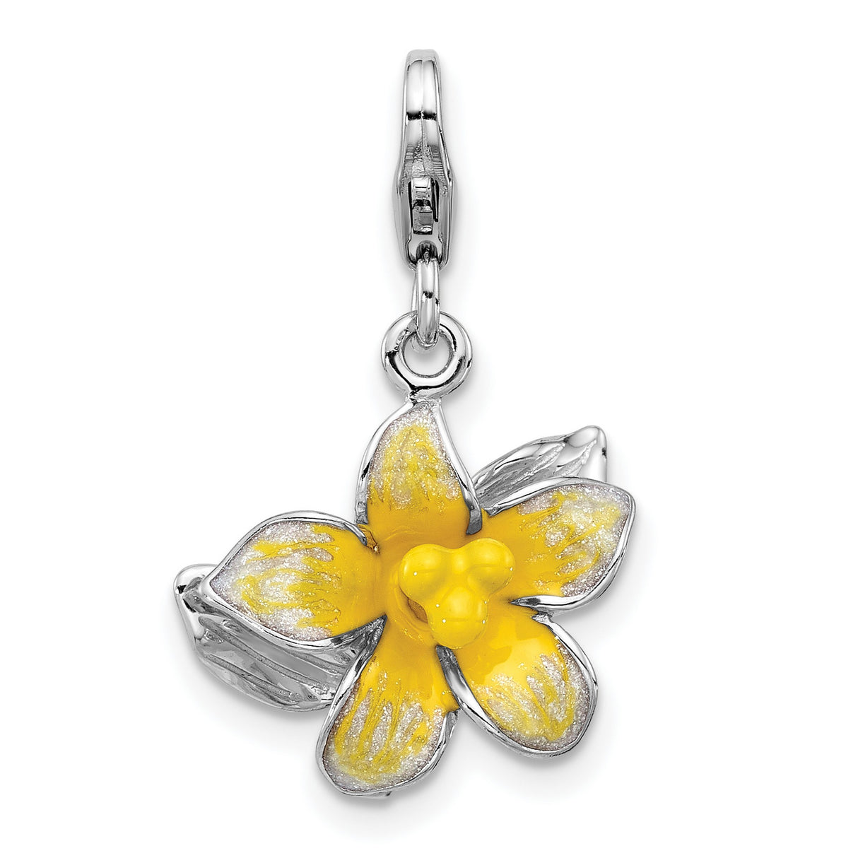 Sterling Silver Charm with Yellow Enamel Daffodil Flower, Nature-Inspired Floral Pendant