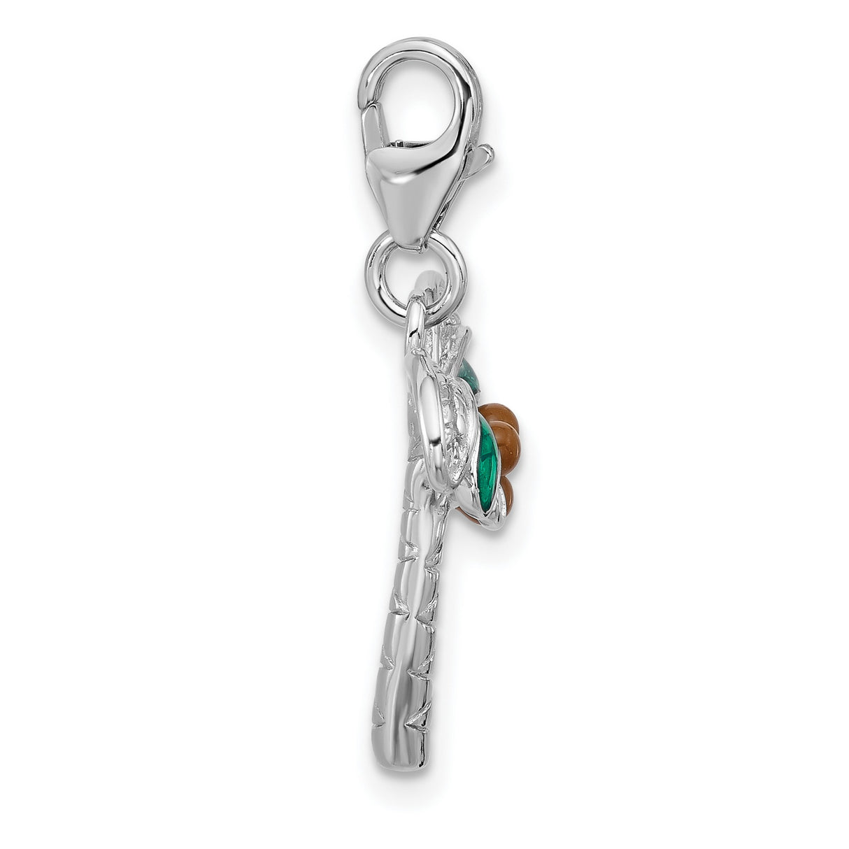 Sterling Silver Palm Tree Pendant with Green Enamel Leaves and Brown Bead Coconuts
