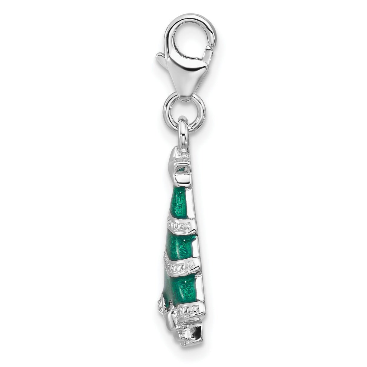 Sterling Silver Christmas Tree Charm Pendant with Green Enamel, Star, and Bow Detail