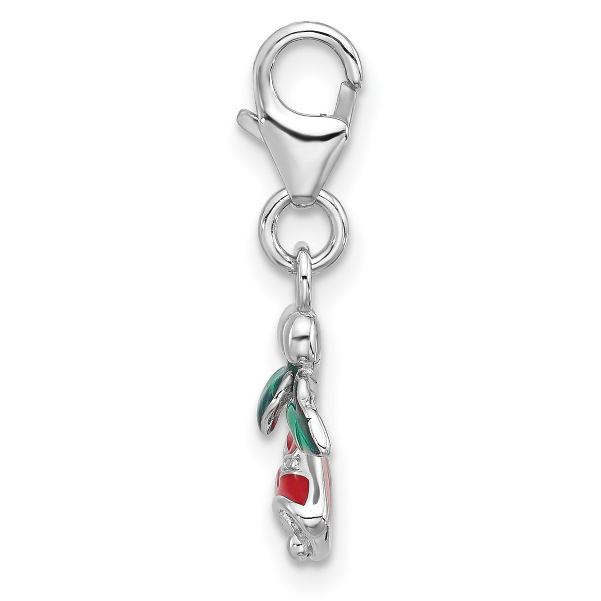 Sterling Silver Christmas Bell Charm with Red Enamel, Holly Leaves, Bow, Lobster Clasp