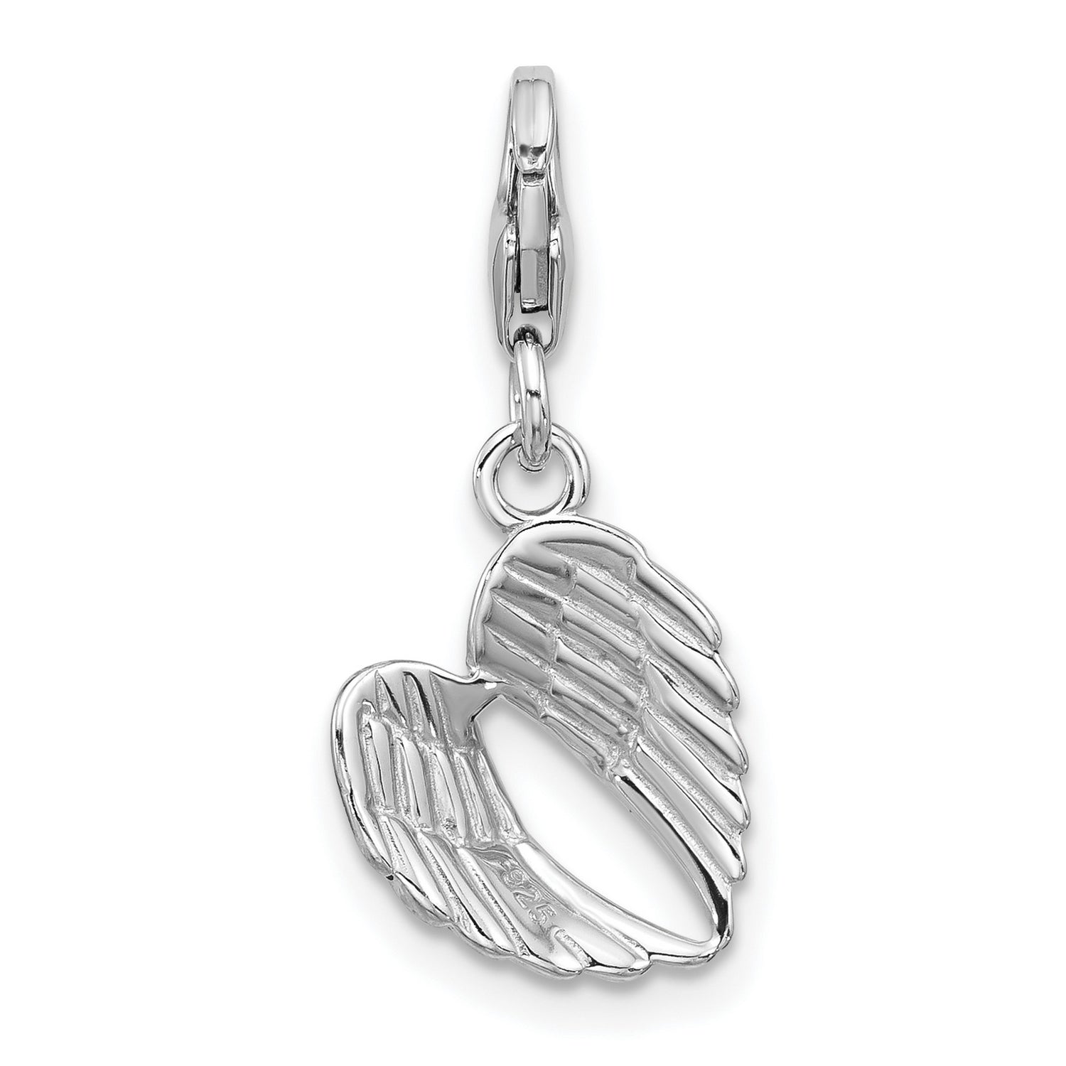Sterling Silver Angel Wings Charm Pendant with Feather Engraving, Spiritual Keepsake Jewelry