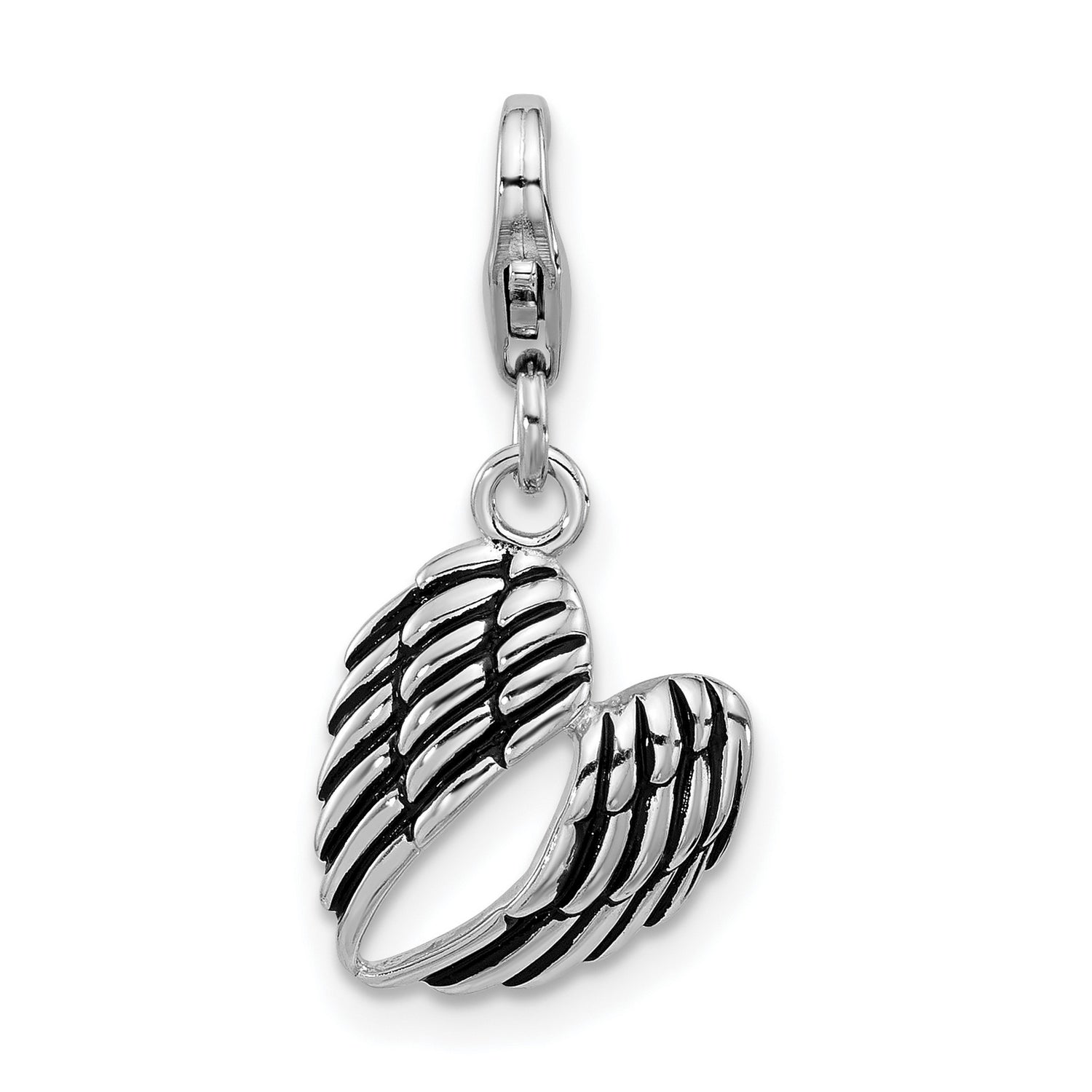 Sterling Silver Angel Wings Charm Pendant with Feather Engraving, Spiritual Keepsake Jewelry