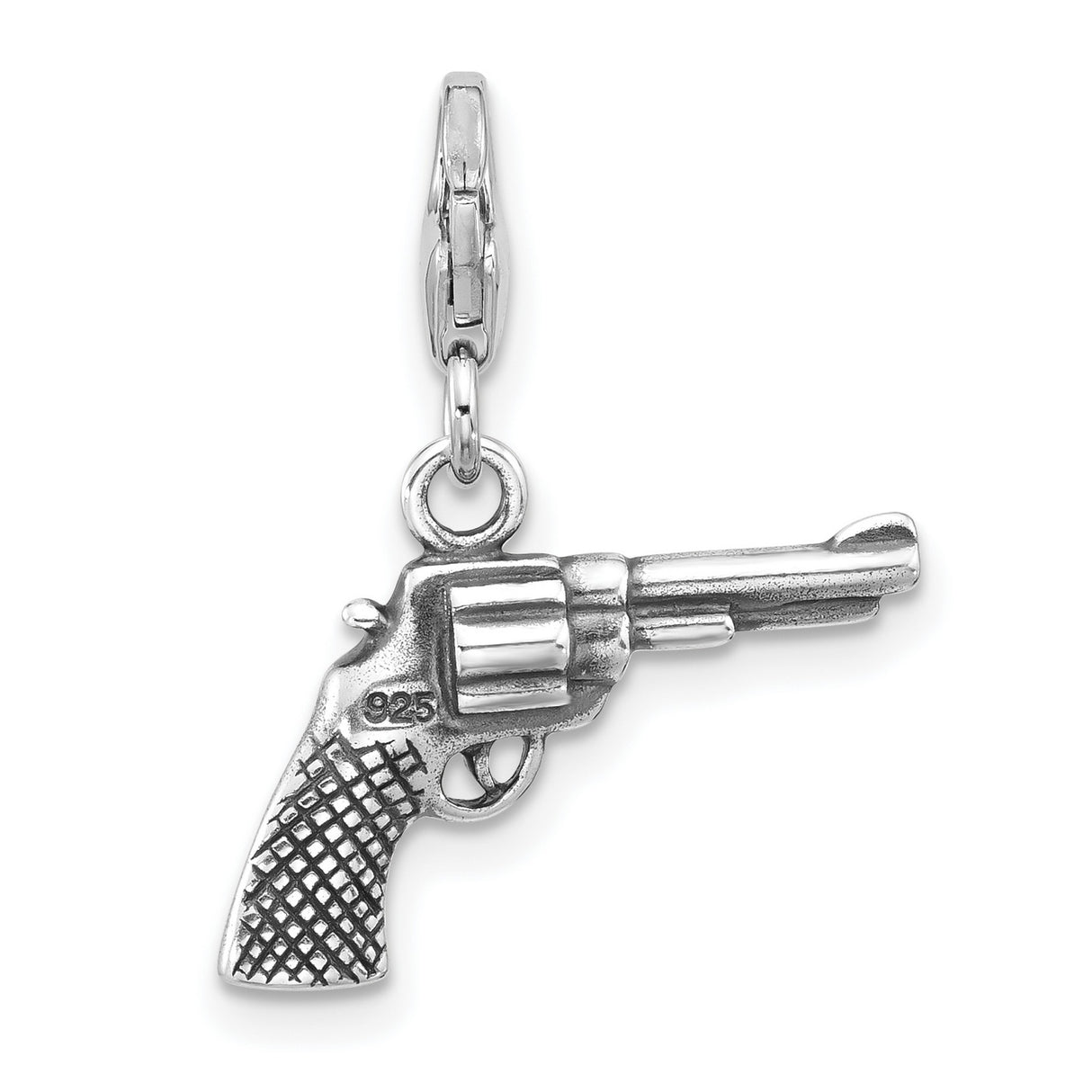 Sterling Silver Revolver Charm Pendant with 3D Pistol Design, Western Biker Style Jewelry