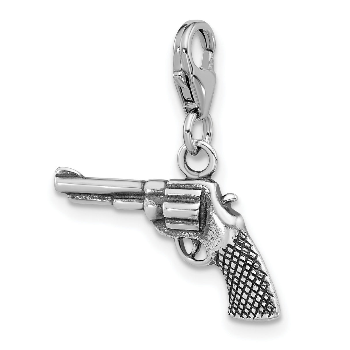 Sterling Silver Revolver Charm Pendant with 3D Pistol Design, Western Biker Style Jewelry