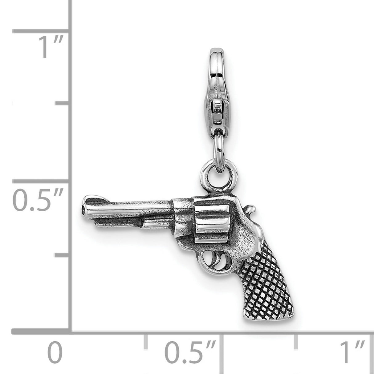 Sterling Silver Revolver Charm Pendant with 3D Pistol Design, Western Biker Style Jewelry