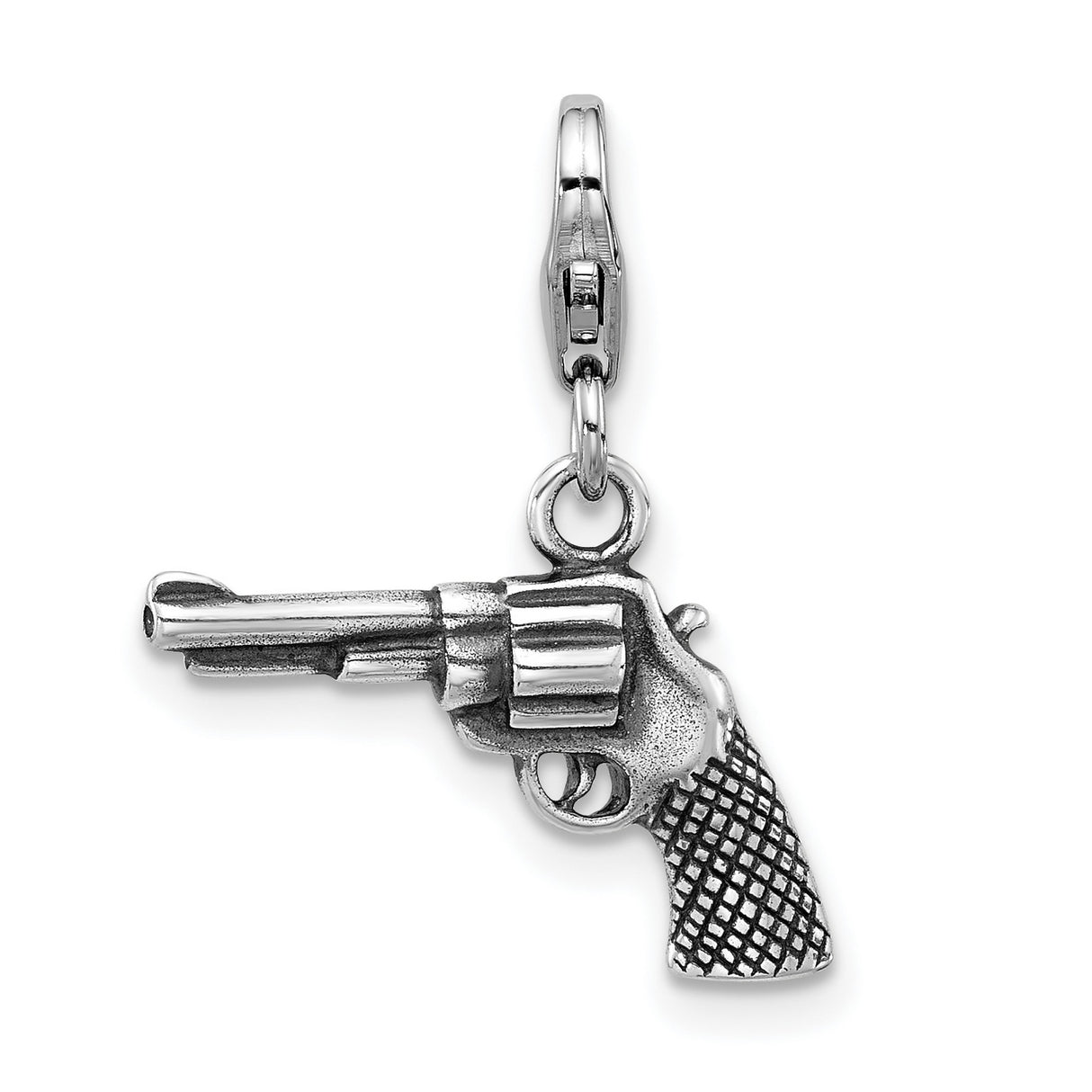 Sterling Silver Revolver Charm Pendant with 3D Pistol Design, Western Biker Style Jewelry