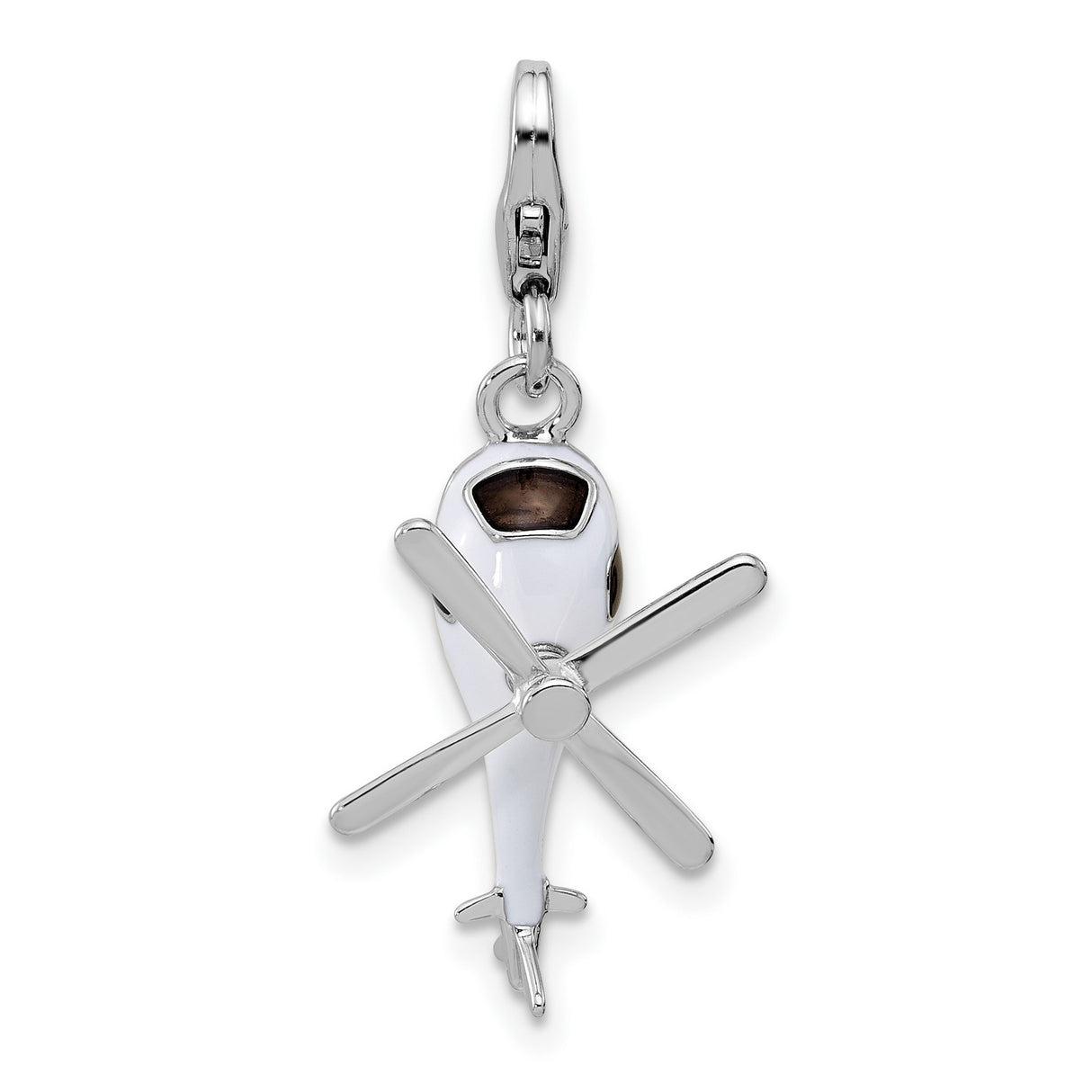 Sterling Silver Helicopter Pendant with Detailed Rotor and Cockpit Window, Aviation Jewelry