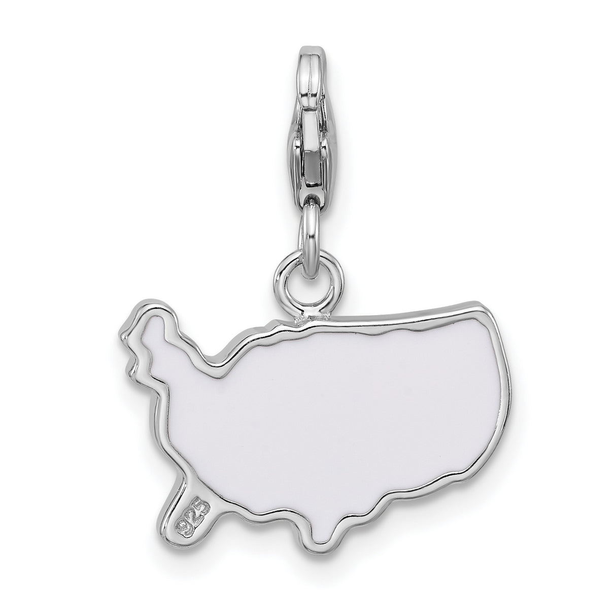 Sterling Silver USA Map Pendant with Red White Blue Enamel and Flag Design