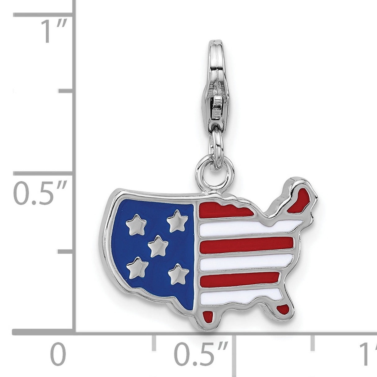 Sterling Silver USA Map Pendant with Red White Blue Enamel and Flag Design