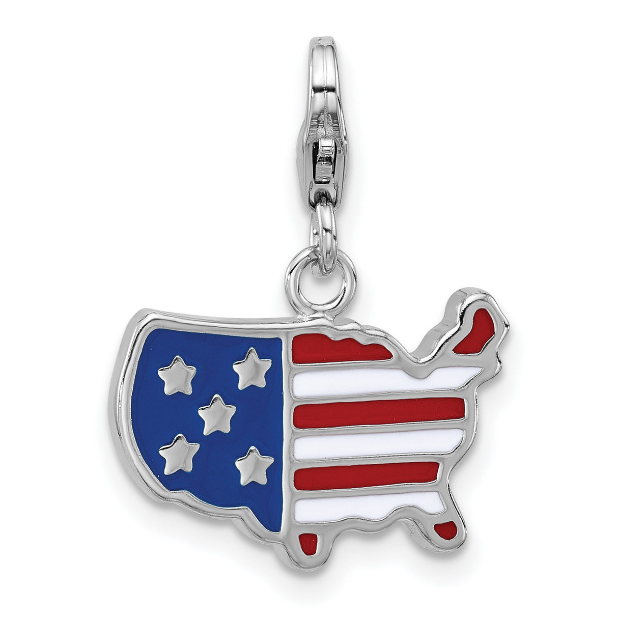 Sterling Silver USA Map Pendant with Red White Blue Enamel and Flag Design