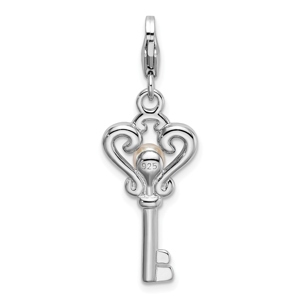 Sterling Silver Heart Key Pendant with White Pearl, Vintage Inspired Romantic Jewelry for Women