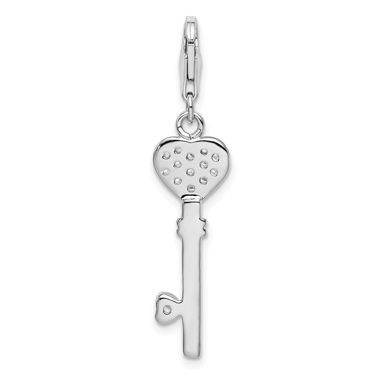 Sterling Silver Heart Key Pendant with Cubic Zirconia, Romantic Symbolic Design for Women