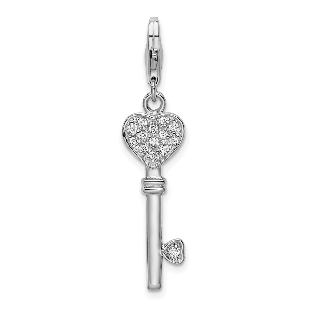 Sterling Silver Heart Key Pendant with Cubic Zirconia, Romantic Symbolic Design for Women