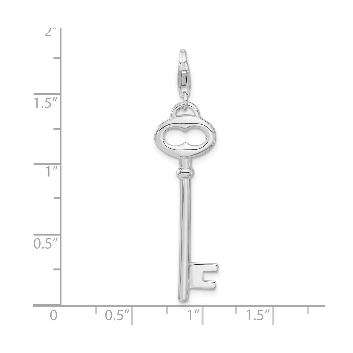 Polished Open Oval Heart Key Clip-On Charm Pendant in Real 925 Sterling Silver