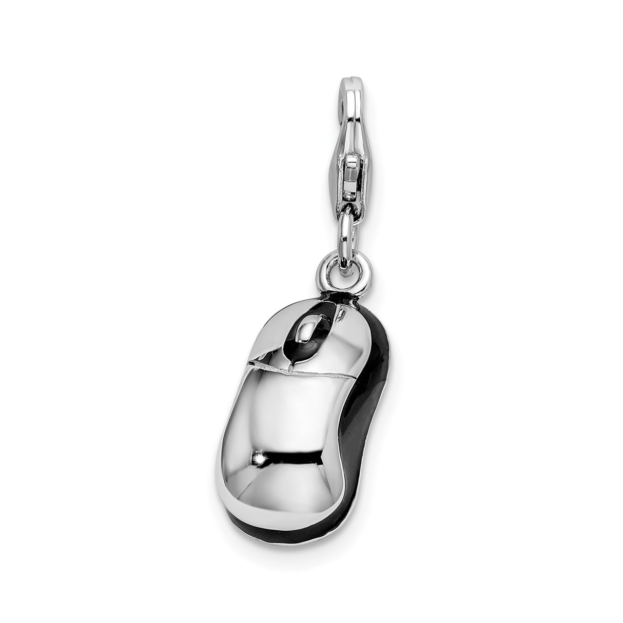 Sterling Silver Mouse Charm Pendant, Polished 3D Computer Design, Tech Geek Gamer Jewelry