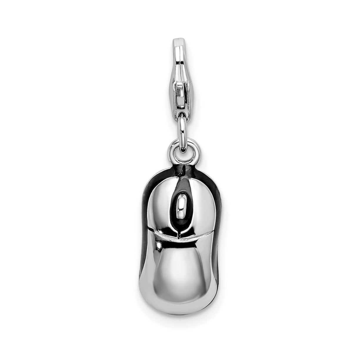 Sterling Silver Mouse Charm Pendant, Polished 3D Computer Design, Tech Geek Gamer Jewelry