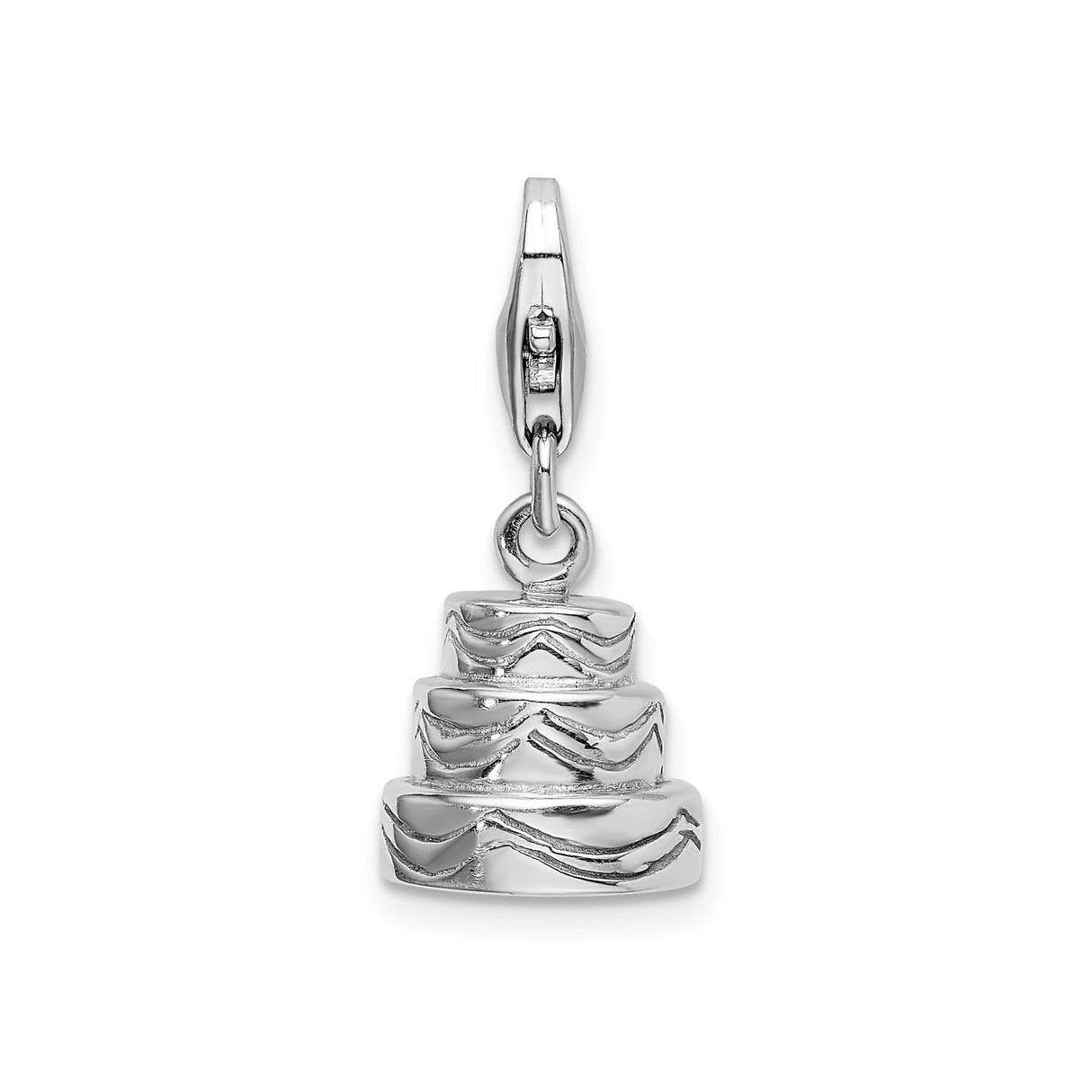 Sterling Silver Wedding Cake Charm Pendant with Three-Tier Frosted Design
