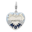 Sterling Silver Heart Locket Pendant with Blue Enamel MOM and Floral Scroll Design