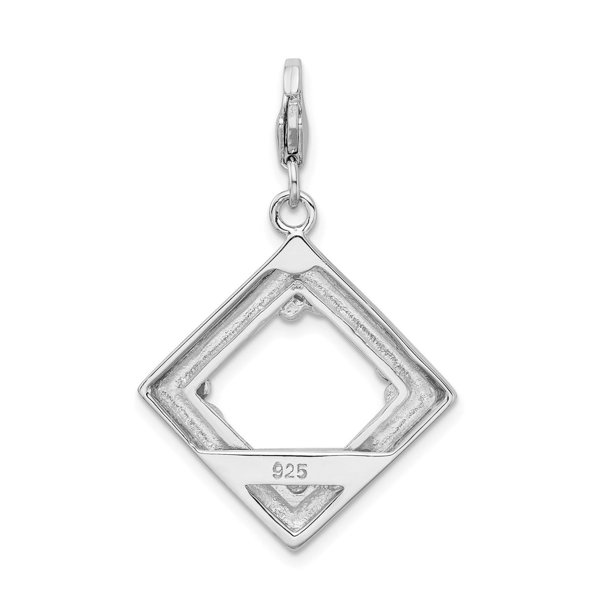 Sterling Silver Floral Pendant with Diamond Frame and Openwork Scroll Design