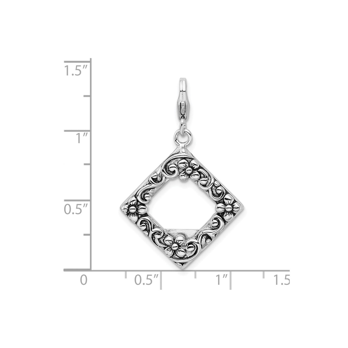 Sterling Silver Floral Pendant with Diamond Frame and Openwork Scroll Design