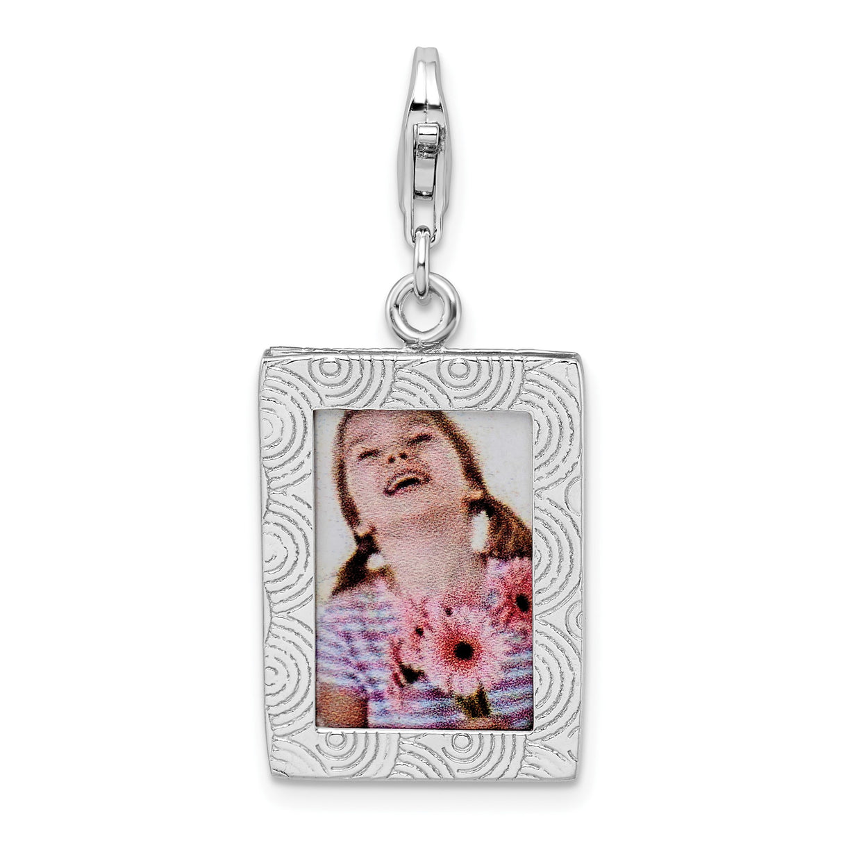 Sterling Silver Rectangular Photo Pendant with Swirl Engraving, Custom Picture Charm