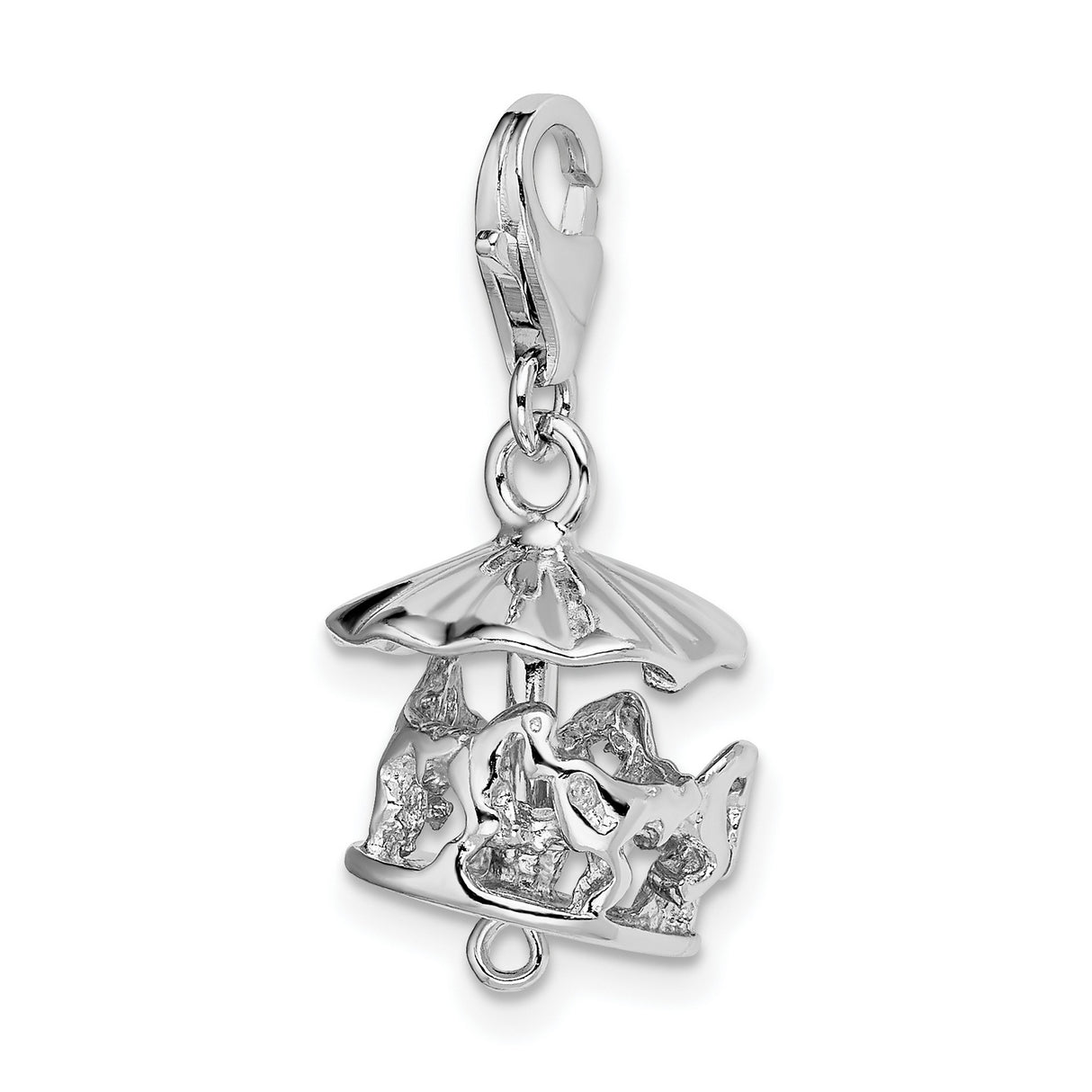 Sterling Silver Carousel Pendant with Movable Horse Figures, Vintage Carnival Theme Jewelry