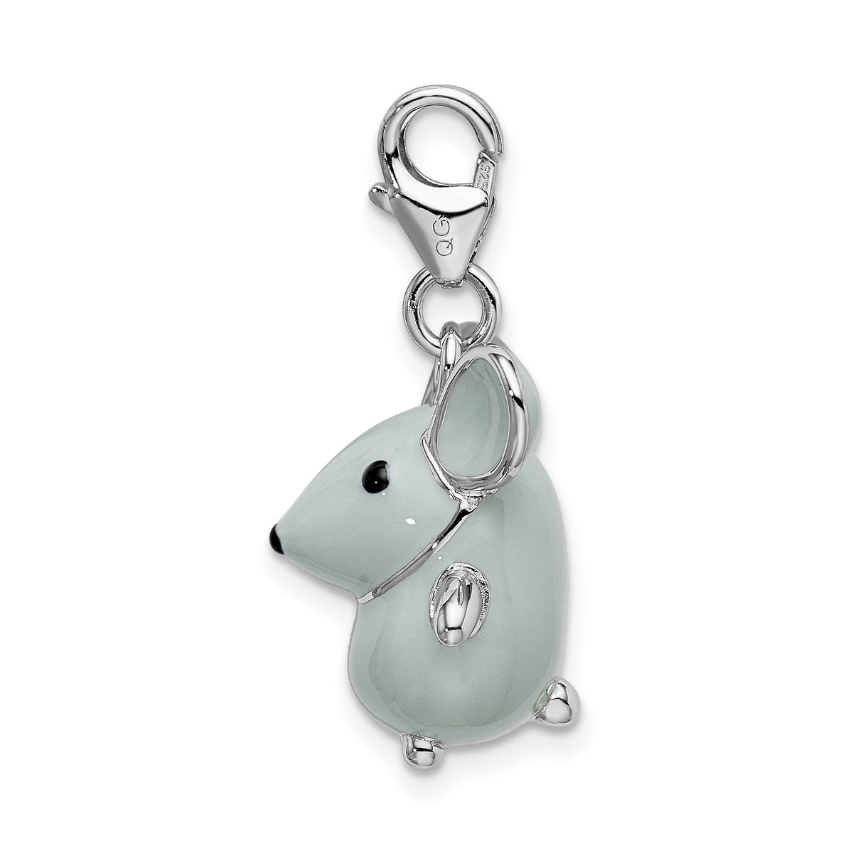 Sterling Silver Mouse Pendant Charm with Enamel Detailing, 3D Kawaii Animal Design
