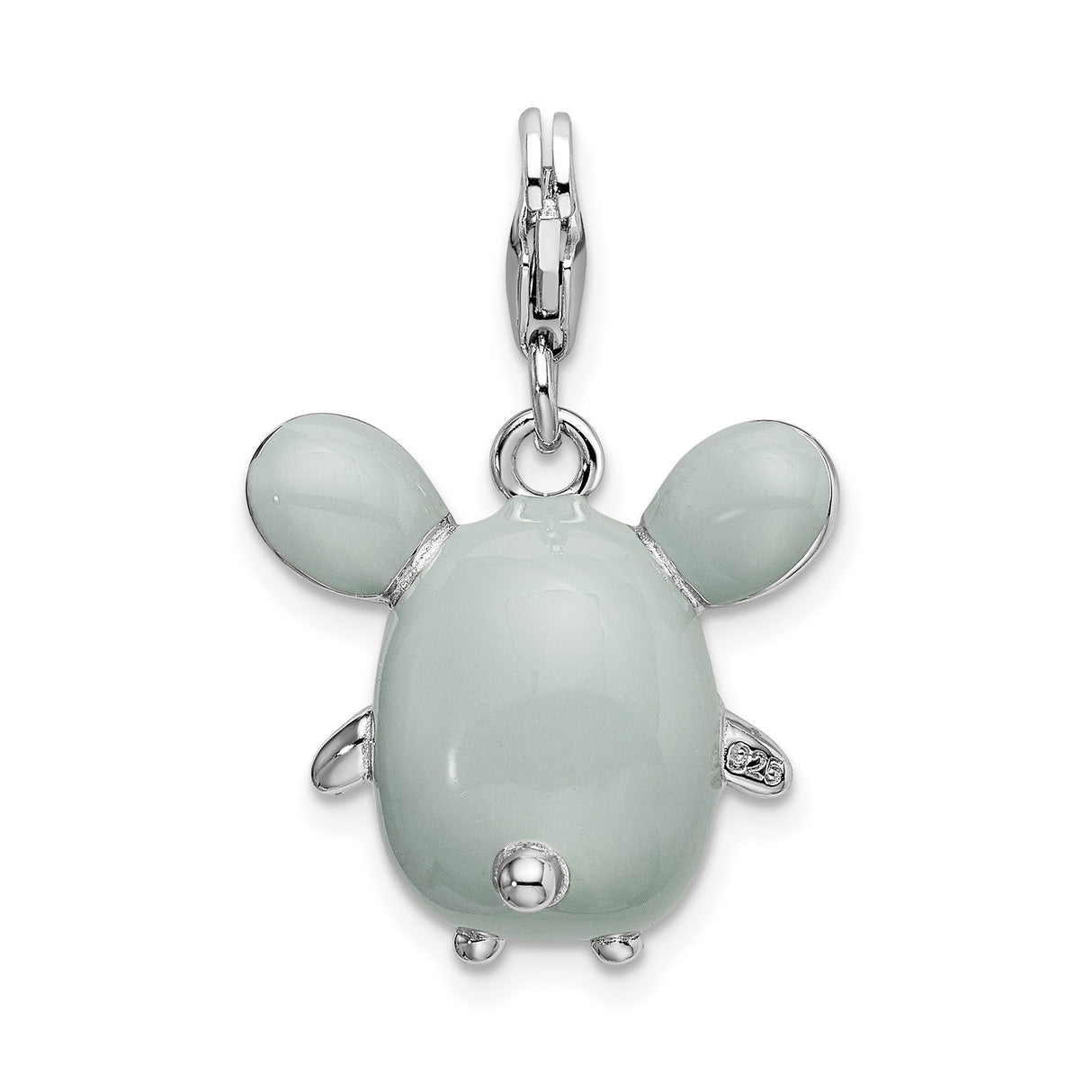 Sterling Silver Mouse Pendant Charm with Enamel Detailing, 3D Kawaii Animal Design