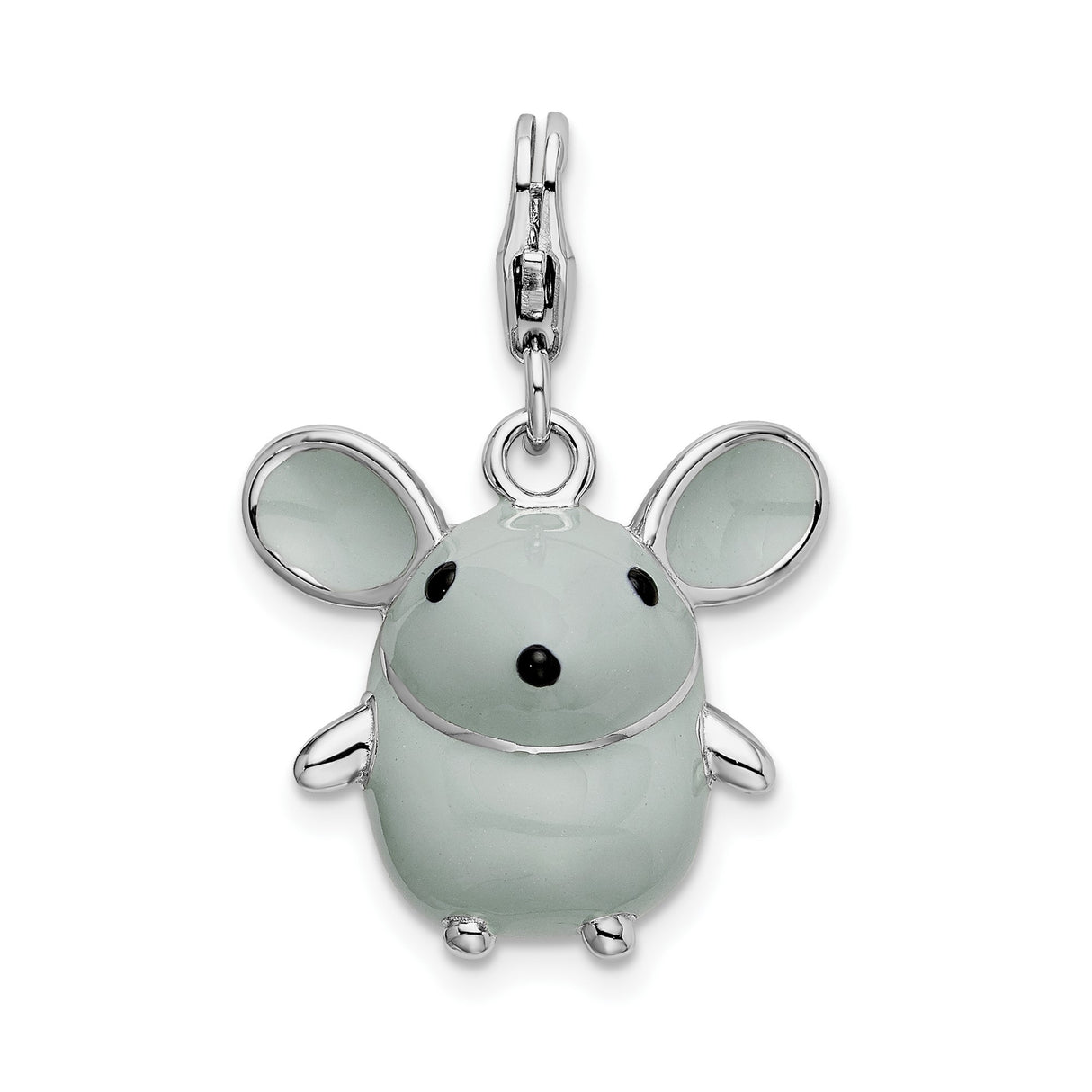 Sterling Silver Mouse Pendant Charm with Enamel Detailing, 3D Kawaii Animal Design