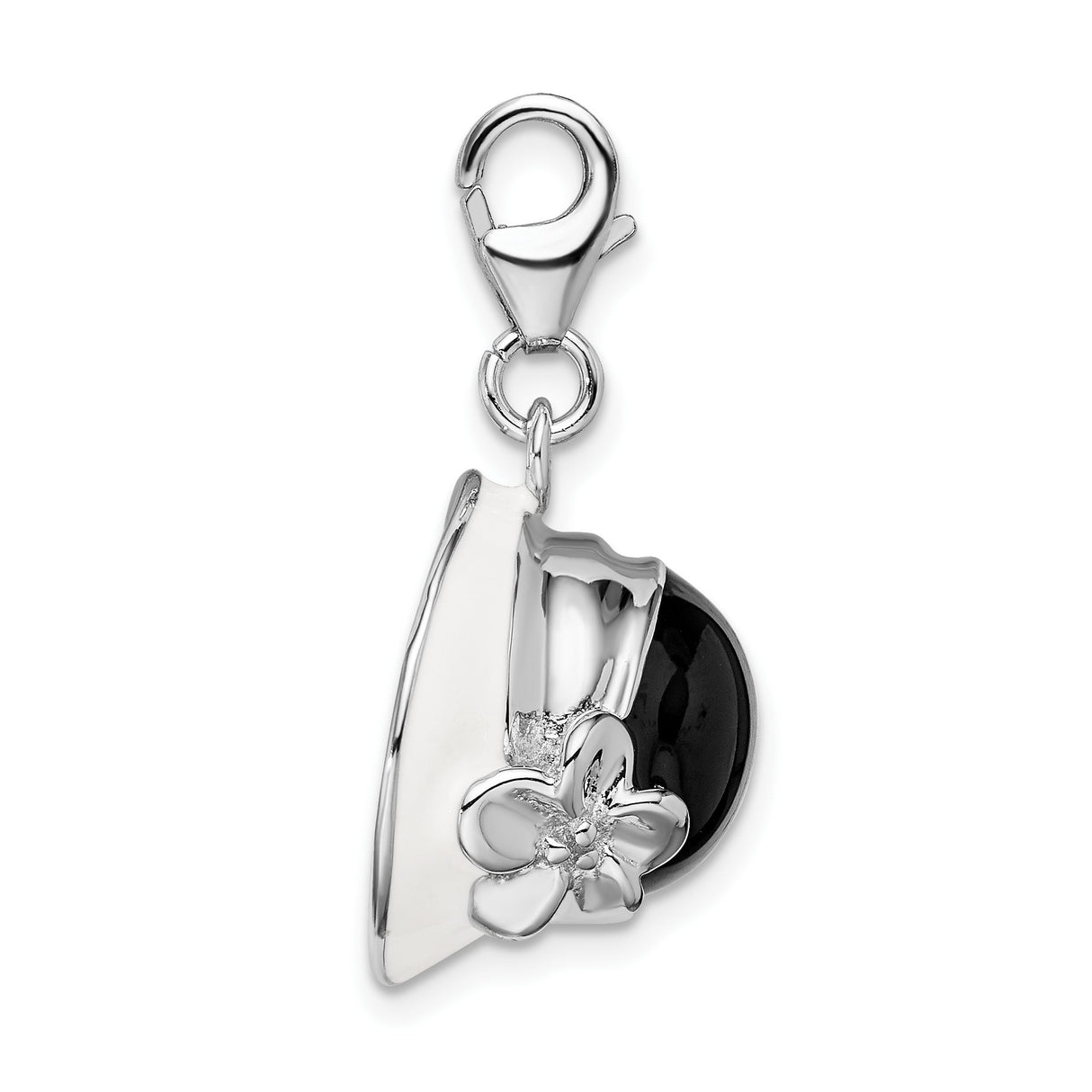 Sterling Silver Flower Pendant with Polished Black Onyx, Floral Minimalist Design for Women
