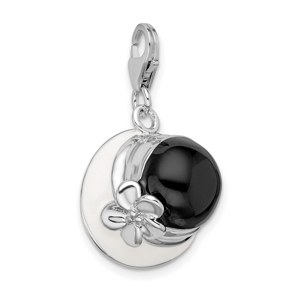 Sterling Silver Flower Pendant with Polished Black Onyx, Floral Minimalist Design for Women