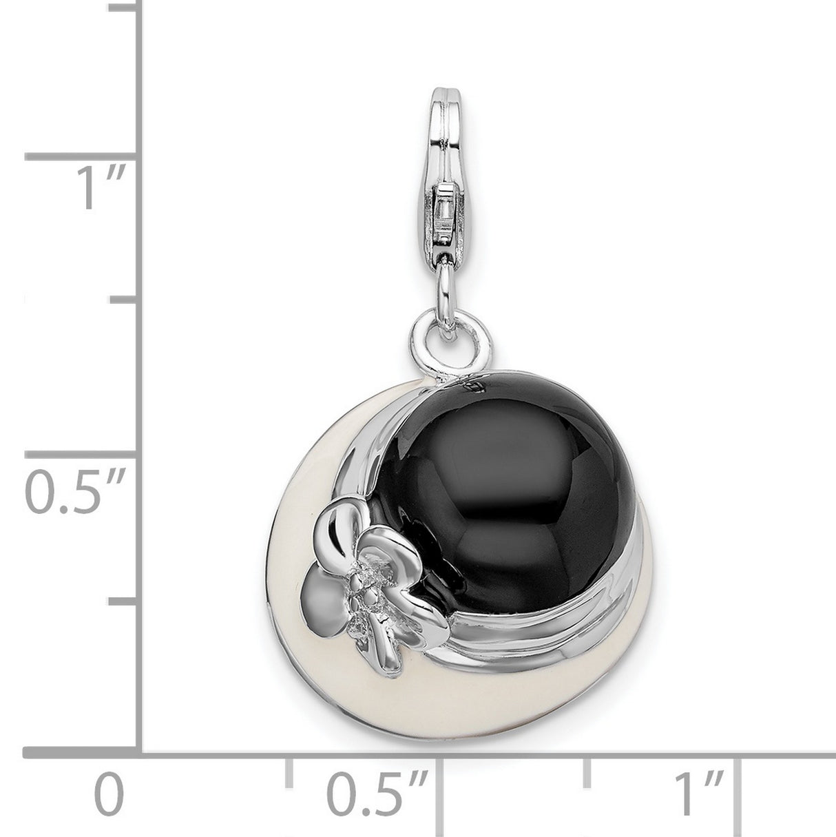 Sterling Silver Flower Pendant with Polished Black Onyx, Floral Minimalist Design for Women