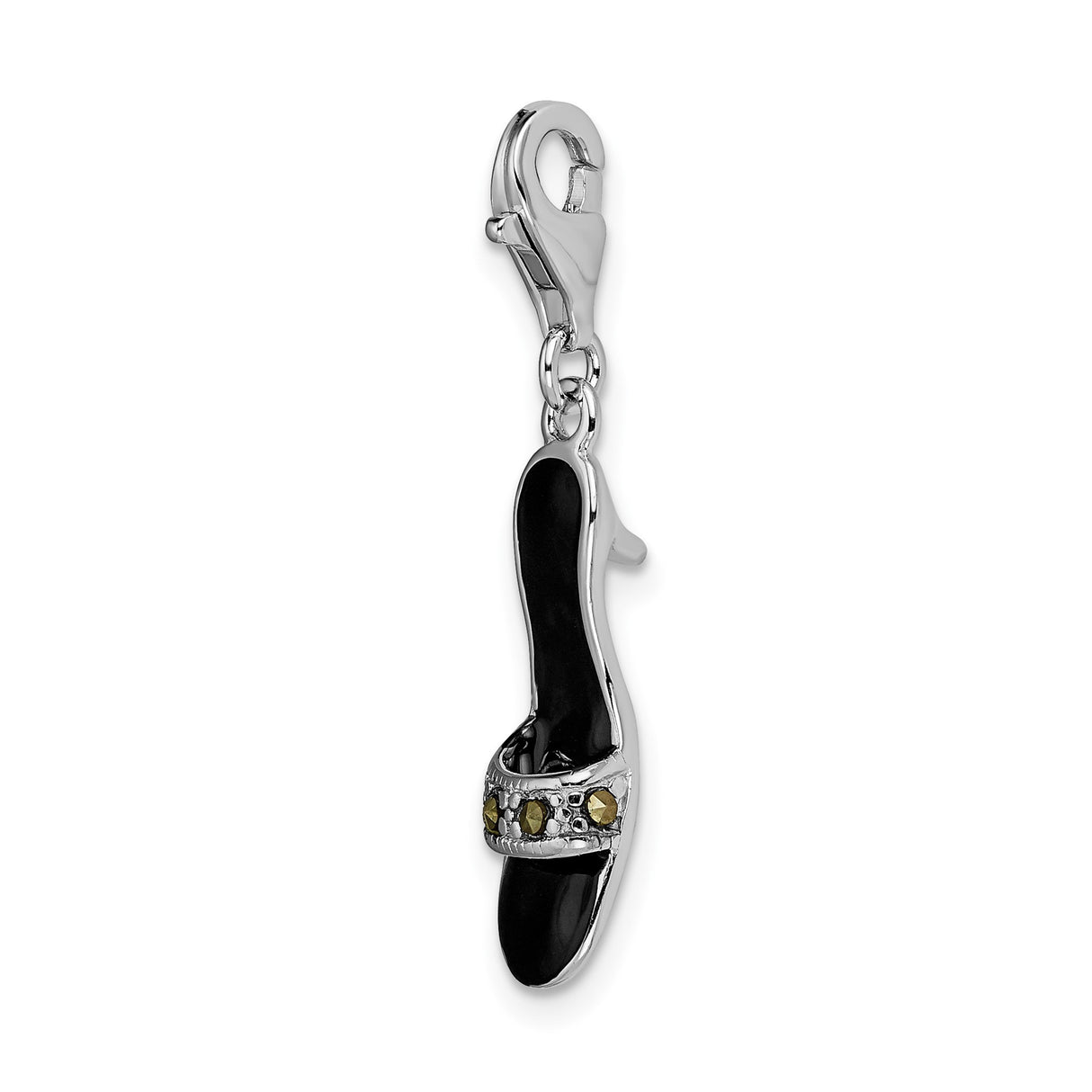 Sterling Silver Sandal Charm Pendant with Marcasite and Black Enamel, Summer Shoe Design for Women