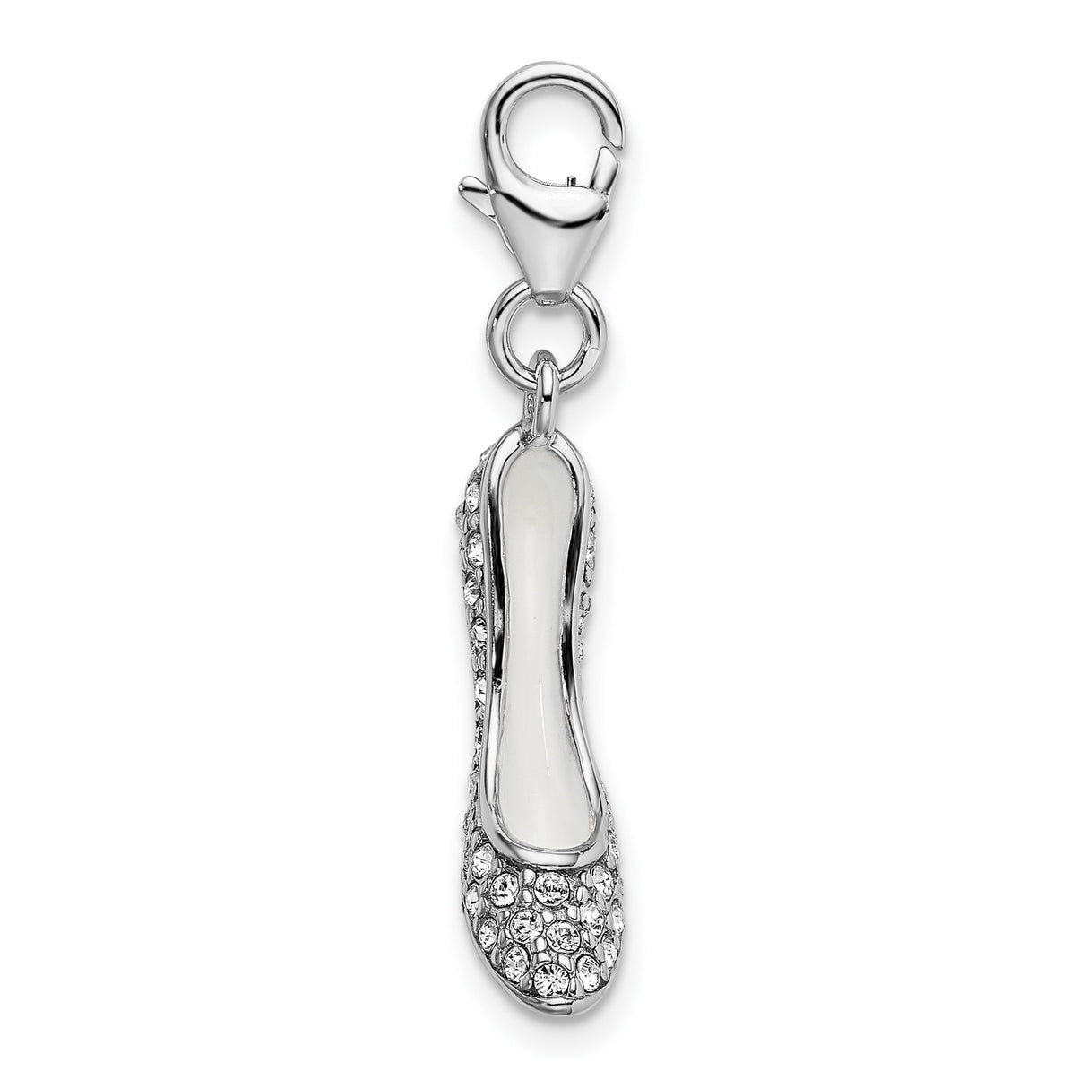 Sterling Silver High Heel Shoe Pendant Charm with Clear Crystal Accents