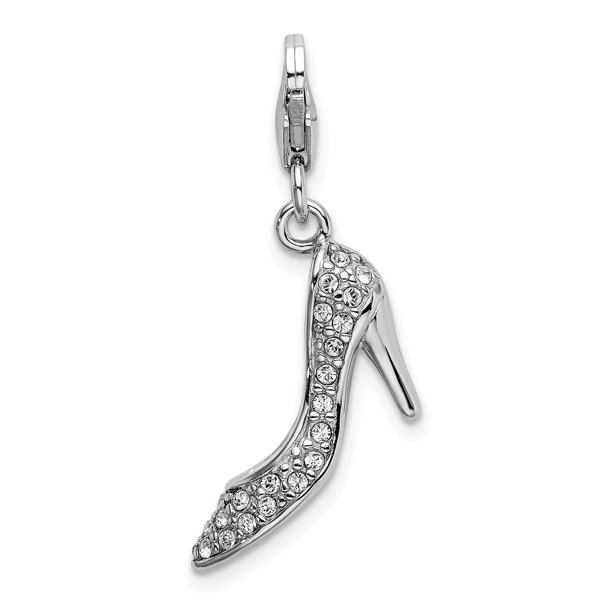 Sterling Silver High Heel Shoe Pendant Charm with Clear Crystal Accents